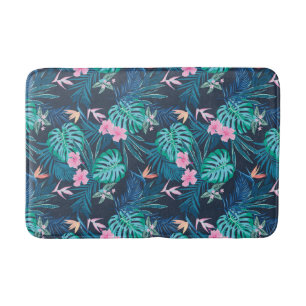 Tapis De Bain Motif du Jardin des Fleurs Tropicales Bleues