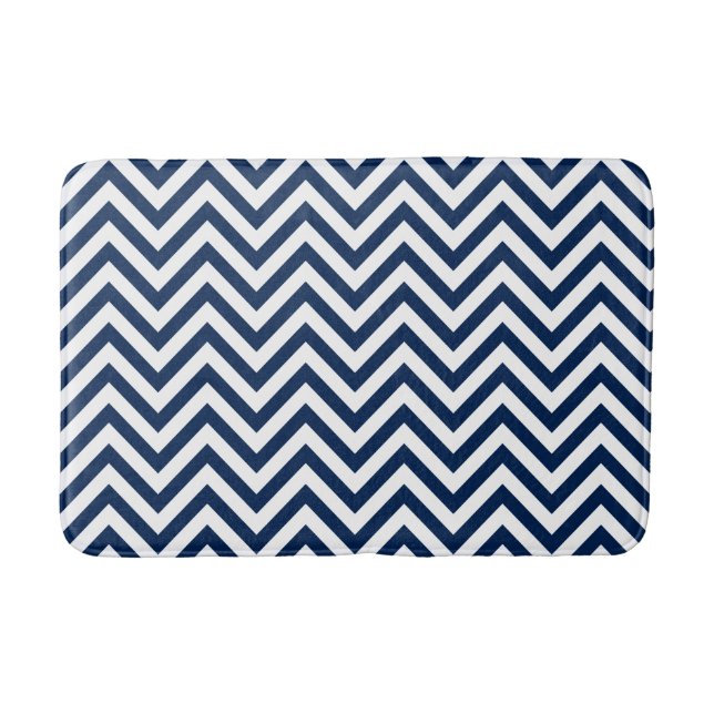 Tapis De Bain Motif élégant Navy Blue Chevrons (Devant)