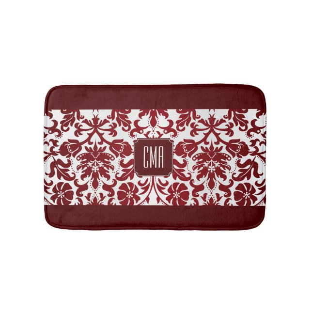 Tapis De Bain Motif en damas rouge bordeaux et blanc (Devant)
