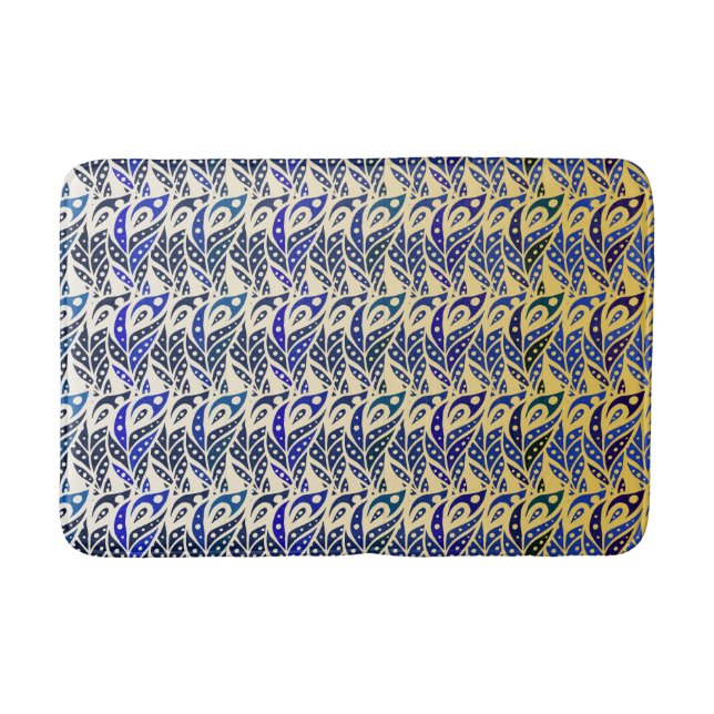 Tapis De Bain Motif en plumes de paon bleu et or (Devant)