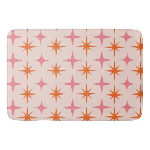 Tapis De Bain Motif étoilé Rétro Milieu de Siècle Rose Orange