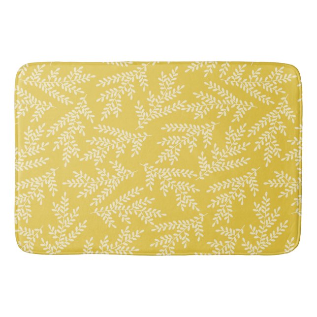Tapis De Bain Motif Feuille moderne de moutarde jaune (Devant)