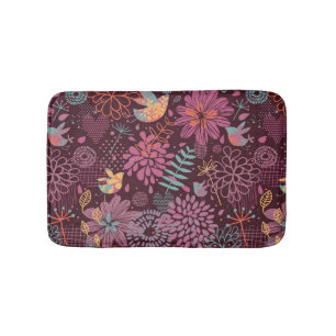 Tapis De Bain Motif floral abstrait avec des oiseaux