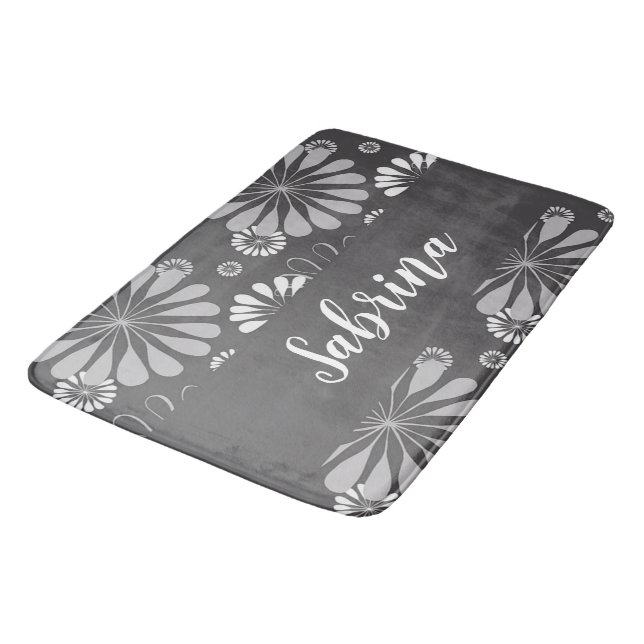 Tapis De Bain Motif floral blanc et gris