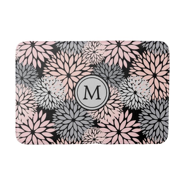 Tapis De Bain Motif floral de dahlia gris rose (Devant)