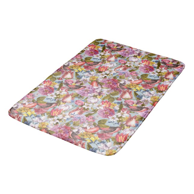 Tapis De Bain Motif floral Foliage Oiseaux Papillons Peony (Angle)