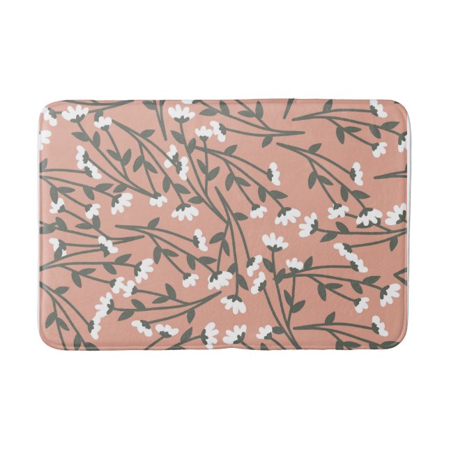 Tapis De Bain Motif floral rose blanc et vert (Devant)