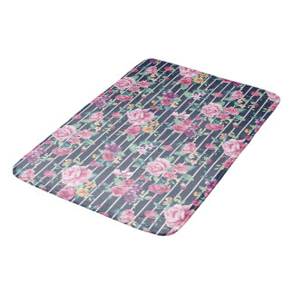Tapis De Bain Motif floral sur le feuillage Rose rayé rose pourp