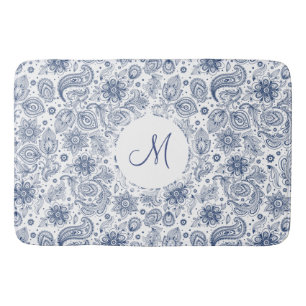 Tapis De Bain Motif Floral Vintage bleu Monogramme Mat de bain