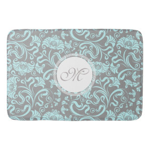 Tapis De Bain Motif floral Vintage gris bleu Monogramme Mat de b