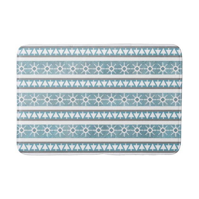 Tapis De Bain Motif géométrique de flocons de neige et pins bleu (Devant)