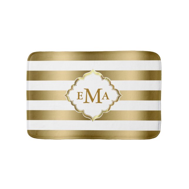 Tapis De Bain Motif géométrique des bandes d'or monogrammes (Devant)