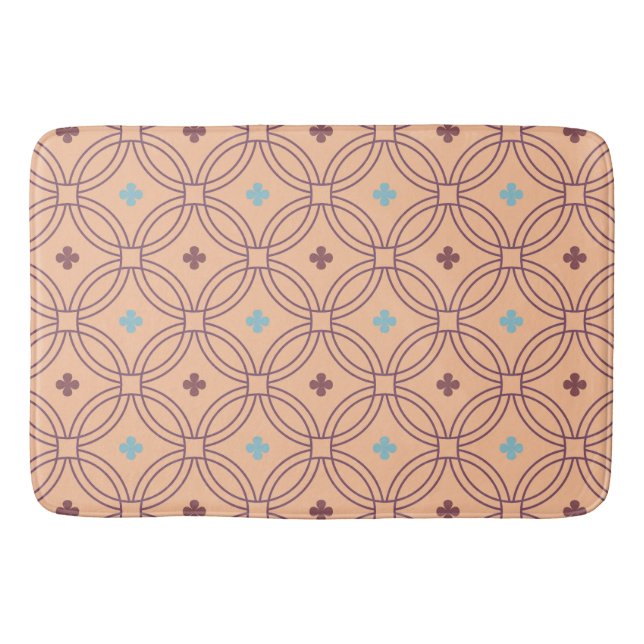 Tapis De Bain Motif géométrique interversible rose et bleu rétro (Devant)