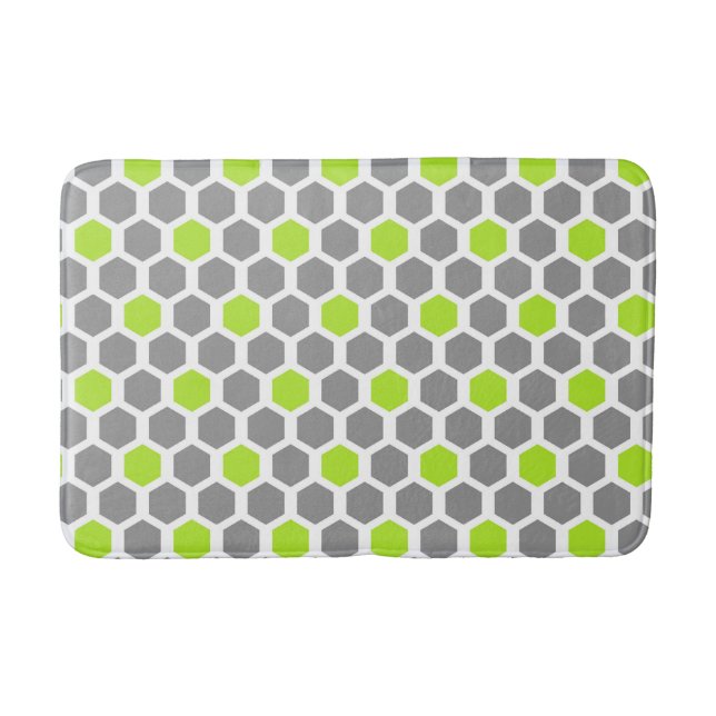 Tapis De Bain Motif géométrique moderne Lime Green Grey Hexagon (Devant)
