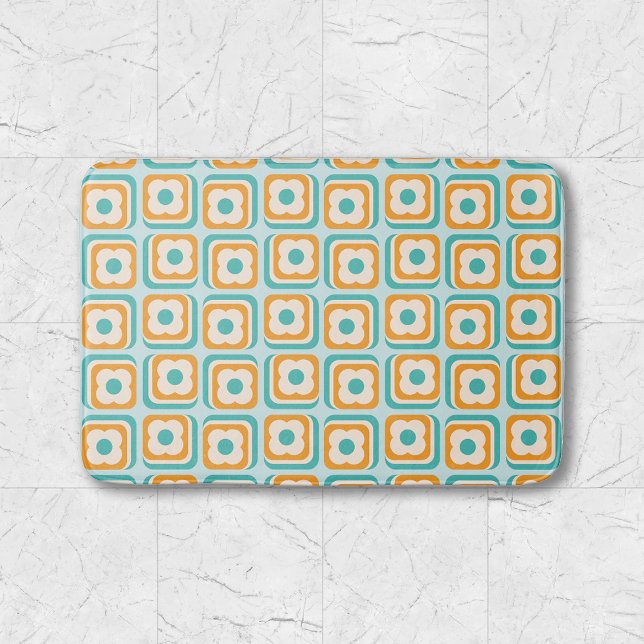 Tapis De Bain Motif géométrique rétro Floral Aqua Orange Turquoi (Créateur téléchargé)