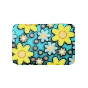 Tapis De Bain Motif Girly floral bleu et jaune turquoise