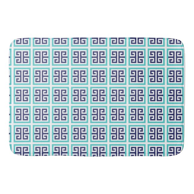 Tapis De Bain Motif grec Navy Blue Aqua (Devant)