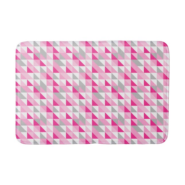 Tapis De Bain Motif gris blanc rose géométrique de triangles (Devant)