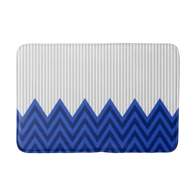 Tapis De Bain Motif gris moderne de rayures de Chevron de bleu (Devant)