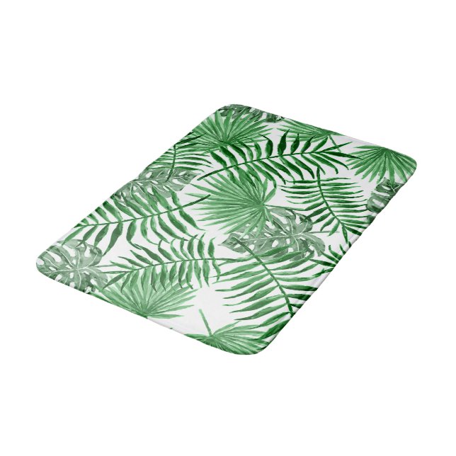 Tapis De Bain Motif Hip Retro Tropical Green Palm Leafs (Angle)