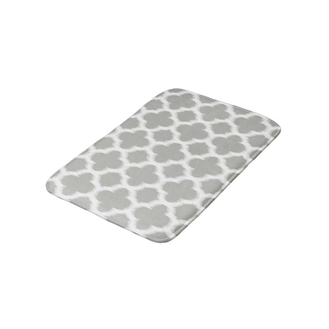 Tapis De Bain Motif Ikat Quatrefoil Gris Beige (Angle)