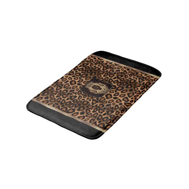 Tapis De Bain Motif Léopard Brown et noir avec tête de lion (Angle)
