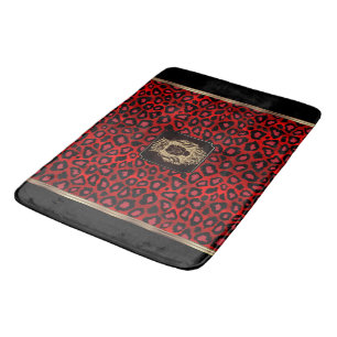Tapis De Bain Motif Léopard rouge et noir avec tête de lion