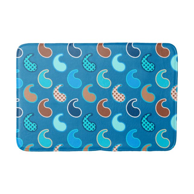 Tapis De Bain Motif moderne Paisley, Bleu Cerulean, Tan & Aqua (Devant)
