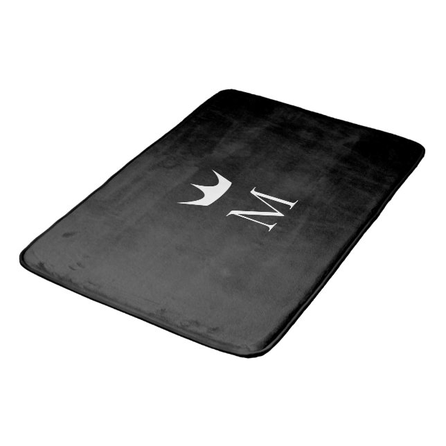 Tapis De Bain Motif monogramme élégant Couronne noir et blanc (Angle)