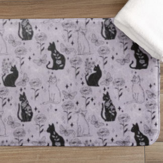 Tapis De Bain Motif mystique de chat noir et papillon | Cuisine