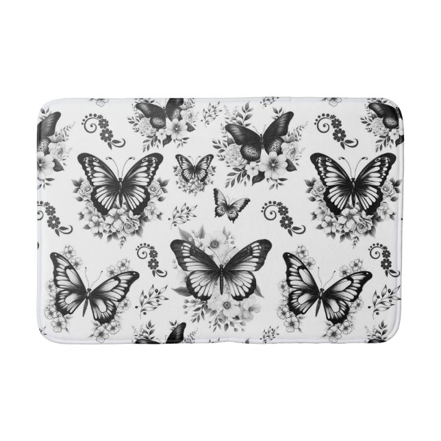 Tapis De Bain Motif noir blanc papillon (Devant)