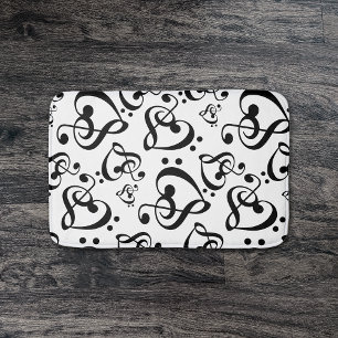 Tapis De Bain Motif noir et blanc de coeurs de clef de note de