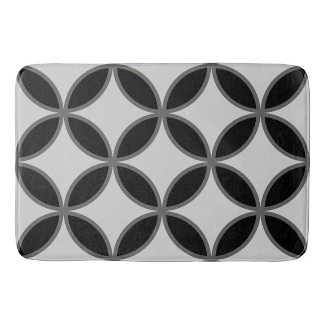 Tapis De Bain Motif pétale noir gris et blanc (Devant)