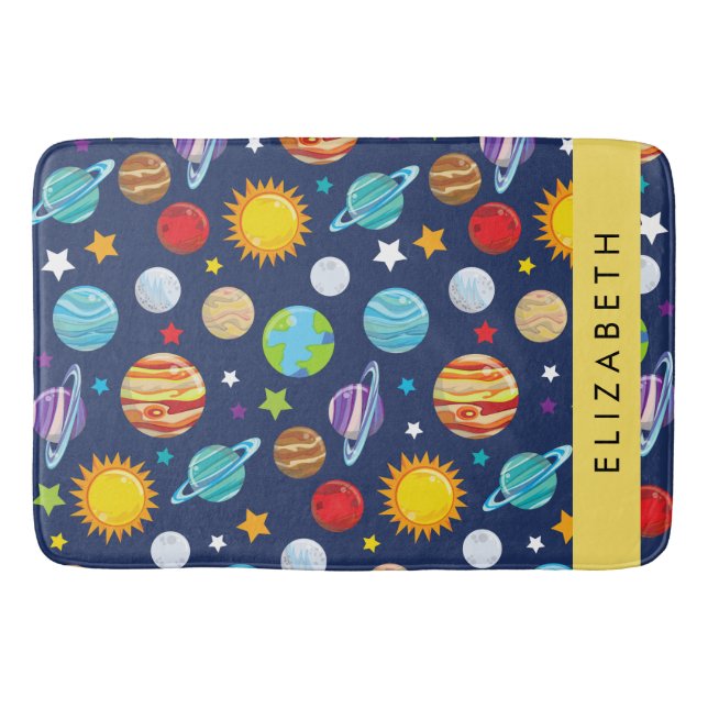 Tapis De Bain Motif, Planètes, Étoiles, Cosmos, Votre Nom (Devant)