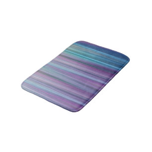 Tapis De Bain Motif pourpre et turquoise abstrait de rayures de