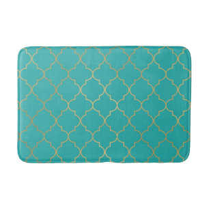 Tapis De Bain Motif Quatrefeuille Turquoise et Or