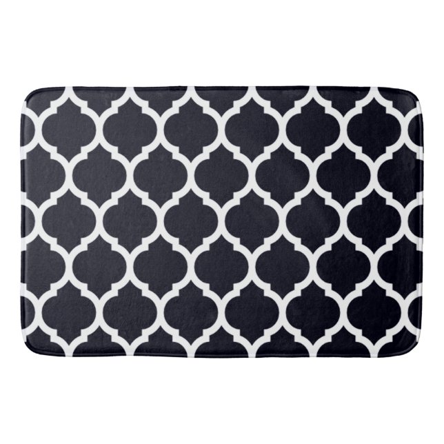 Tapis De Bain Motif Quatrefoil Marocain Bleu Profond (Devant)