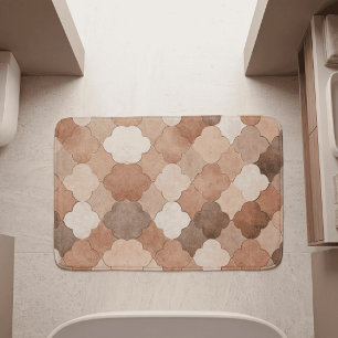 Tapis De Bain Motif Quatrefoil Marocain Tons Terre Cuite