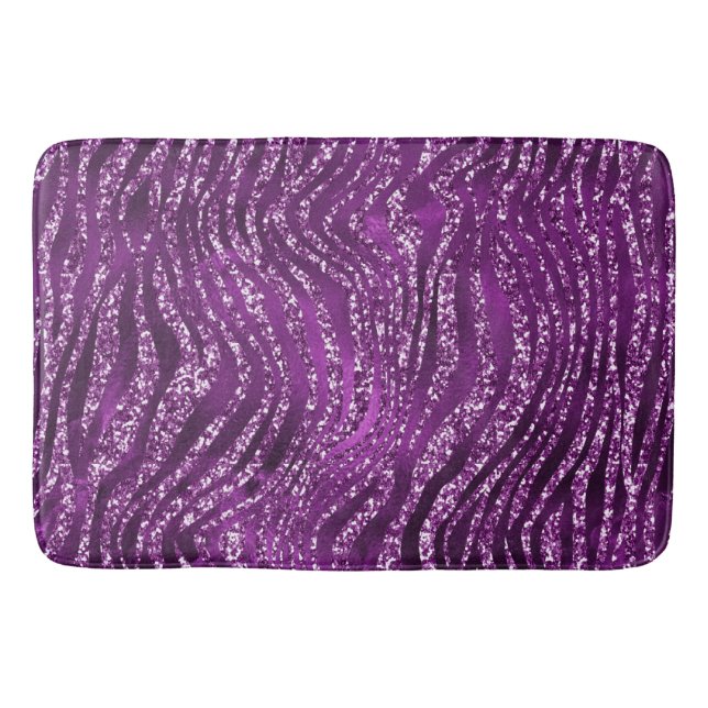 Tapis De Bain Motif rayures de tigre sauvage pailleté violet élé (Devant)