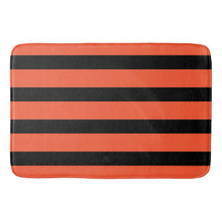 Tapis De Bain Motif Rétro De Stripes Noires Et Oranges