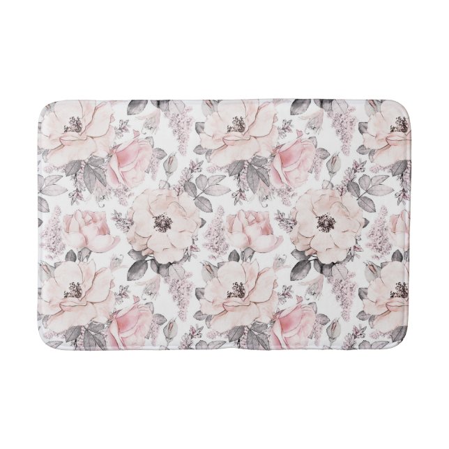 Tapis De Bain Motif rose et gris classique (Devant)