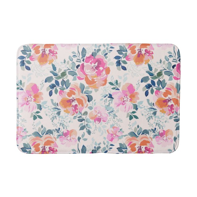 Tapis De Bain Motif rose et Turquoise (Devant)