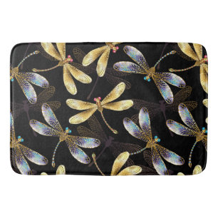 Tapis De Bain Motif sans couture avec libellules d'or