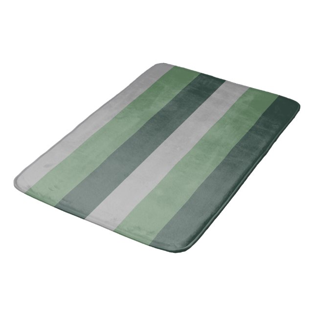 Tapis De Bain Motif simple à rayures vert et gris (Angle)