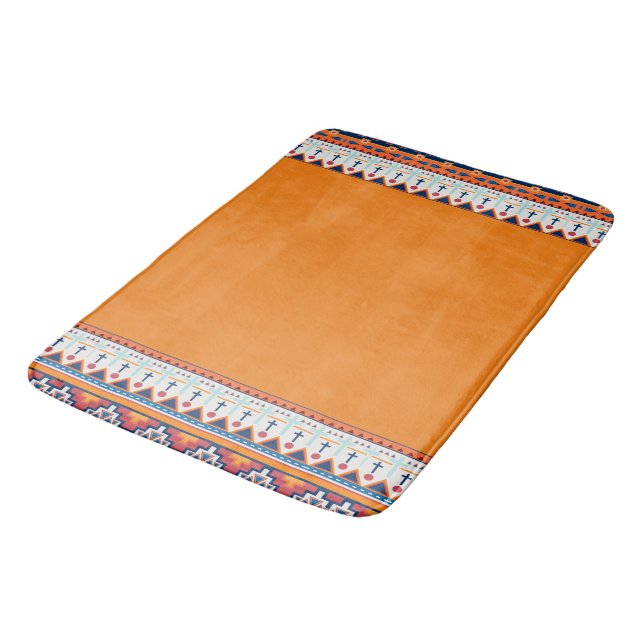 Tapis De Bain Motif sud-ouest Boho Rustique Orang & Bleu (Angle)