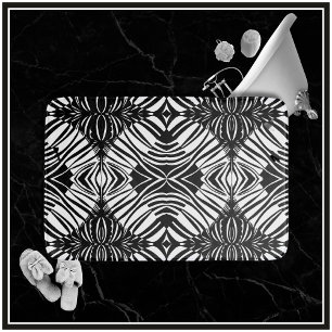 Tapis De Bain Motif tribal géométrique noir et blanc Artsy