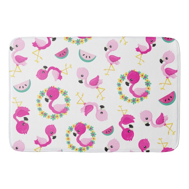 Tapis De Bain Motif tropical, Flamants roses, pastèques, Fleurs (Devant)