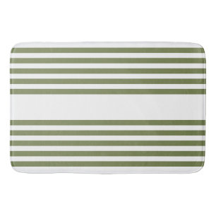 Tapis De Bain Motif vert olive et blanc cinq bandes