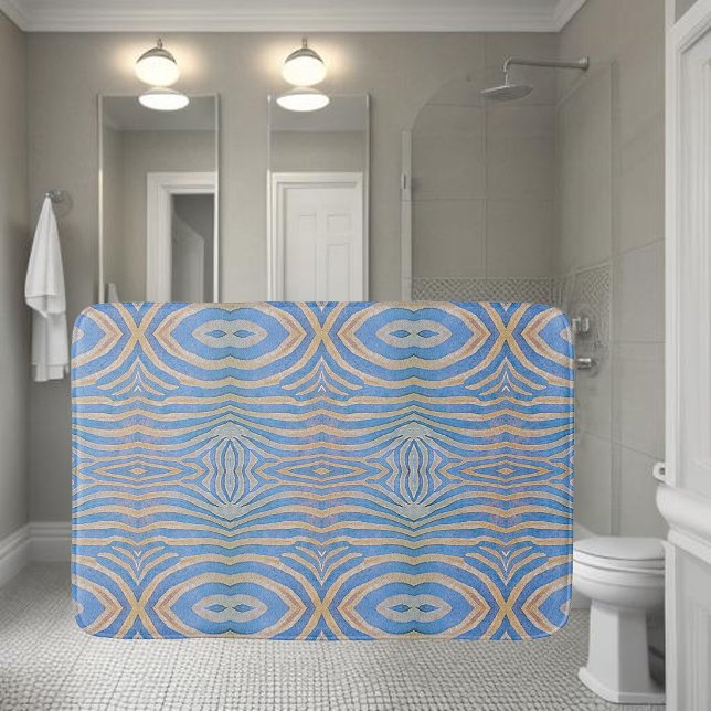 Tapis De Bain Motif zèbre texturé, symétrique bleu et or (Créateur téléchargé)