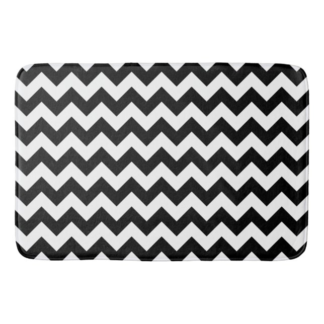 Tapis De Bain Motif Zigzag noir et blanc, Motif Chevron (Devant)